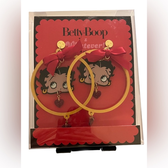 Betty Boop Jewelry - Betty Boop Gold and Red Heart Hoop Earrings